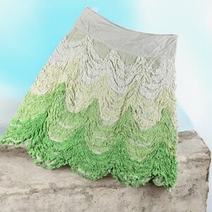 Ipsa Skirt Women 4 Green Ombre Ruffle Tiered Cotton Fairycore Boho Garden Party